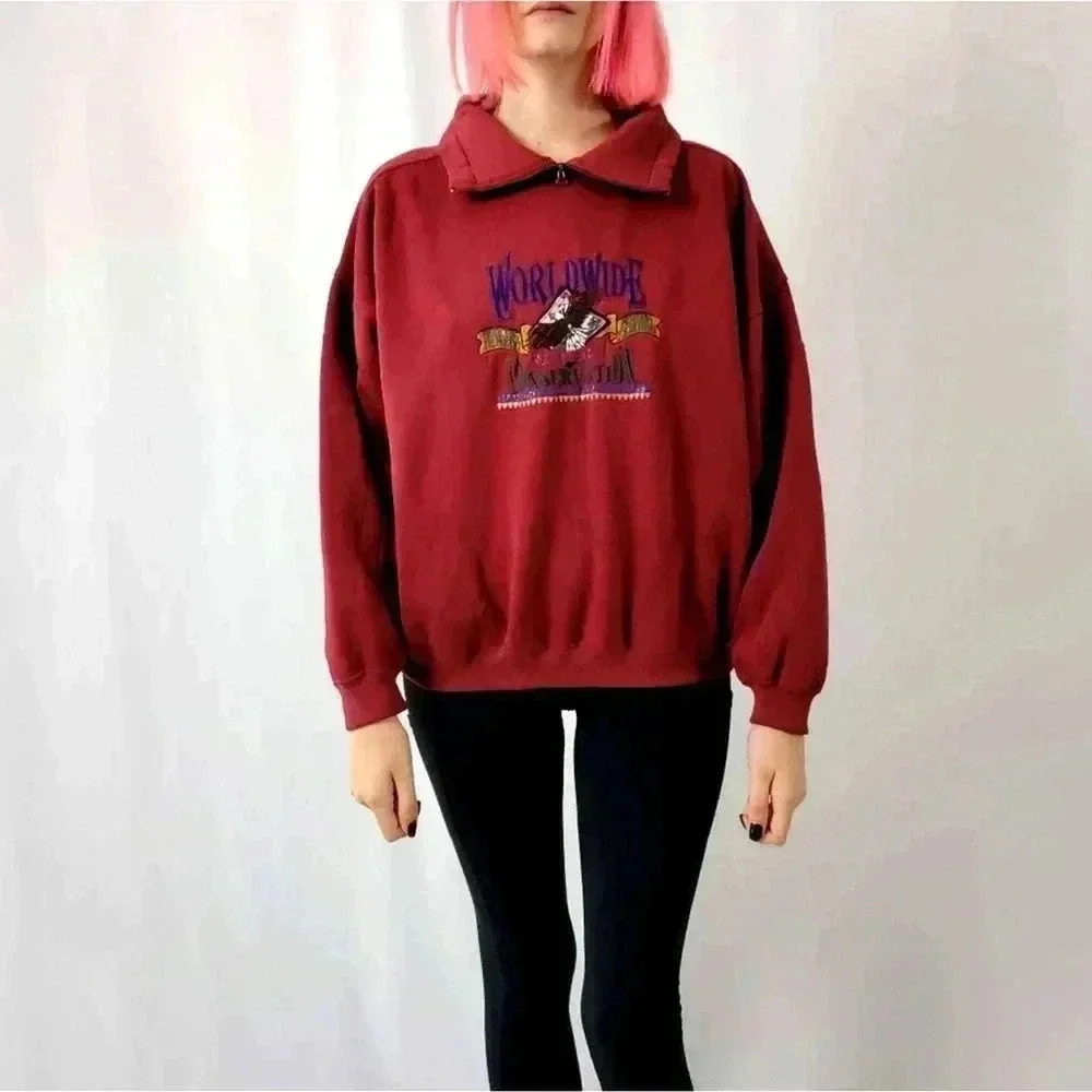 Vintage 90s Worldwide Consevation Fleece Pullover Sweatshirt - M - Picture 5 of 8